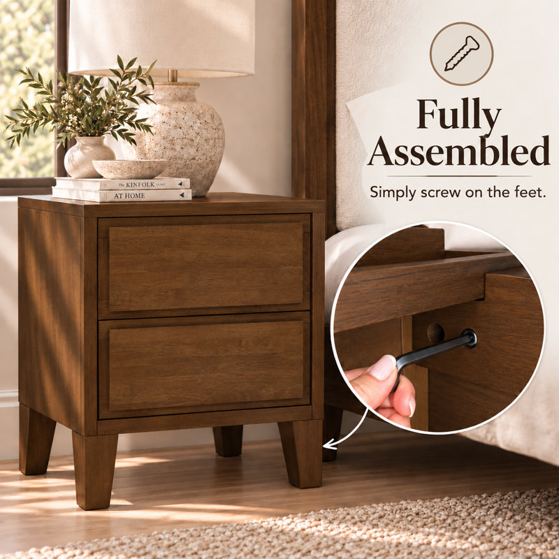 Knighten 24" W Solid Wood Nightstand, Dark Walnut