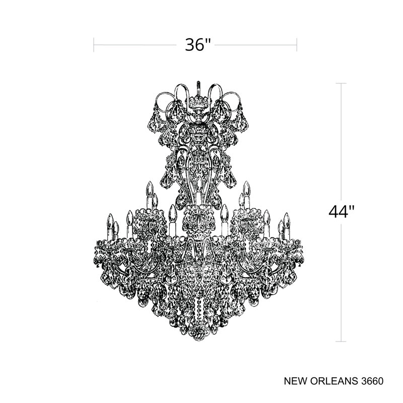 New Orleans 18 Light 36in x 44in Chandelier in Black Pearl with Clear Radiance Crystals, Gold, Chinese (K9)