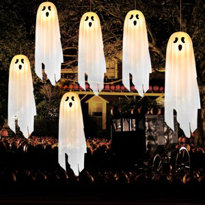 33.8" Halloween Hanging Light Up Ghost, 6Pcs Spooky Lighted Halloween Ghost Decorations, Cute Ghost Halloween Indoor Outdoor Decoration For Trees, Yard, Patio, Lawn, Garden