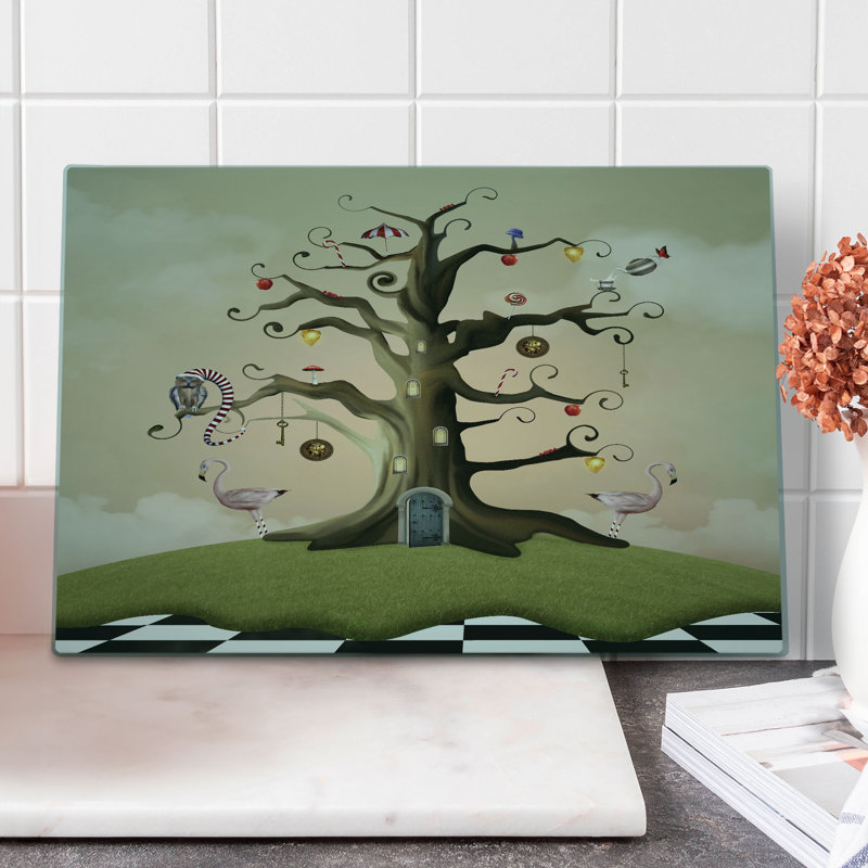 Ambesonne Tree Cutting Board Large Size Ornamented Leafless Bole Multicolor