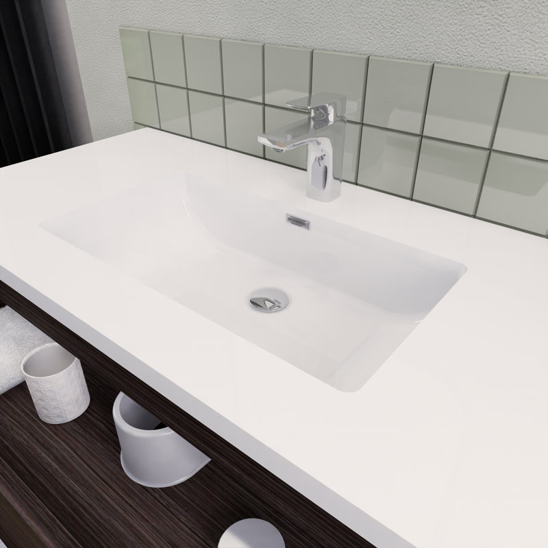 Ensemble de meuble-lavabo double 84 po Alfret Ivy Bronx, Chêne gris foncé