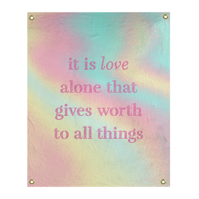 Tapisserie de polyester à citation manuscrite en polyester, H 36 po x l 26 po, Arc-en-ciel pastel