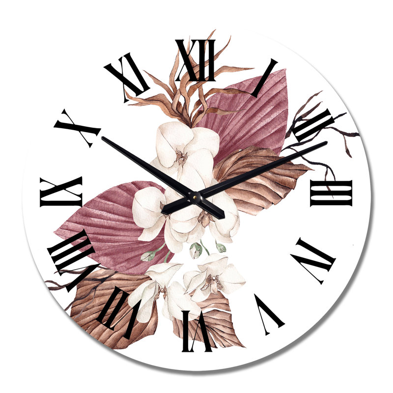 Bouquet de fleurs tropicales blanches I - Horloge murale traditionnelle, Grand
