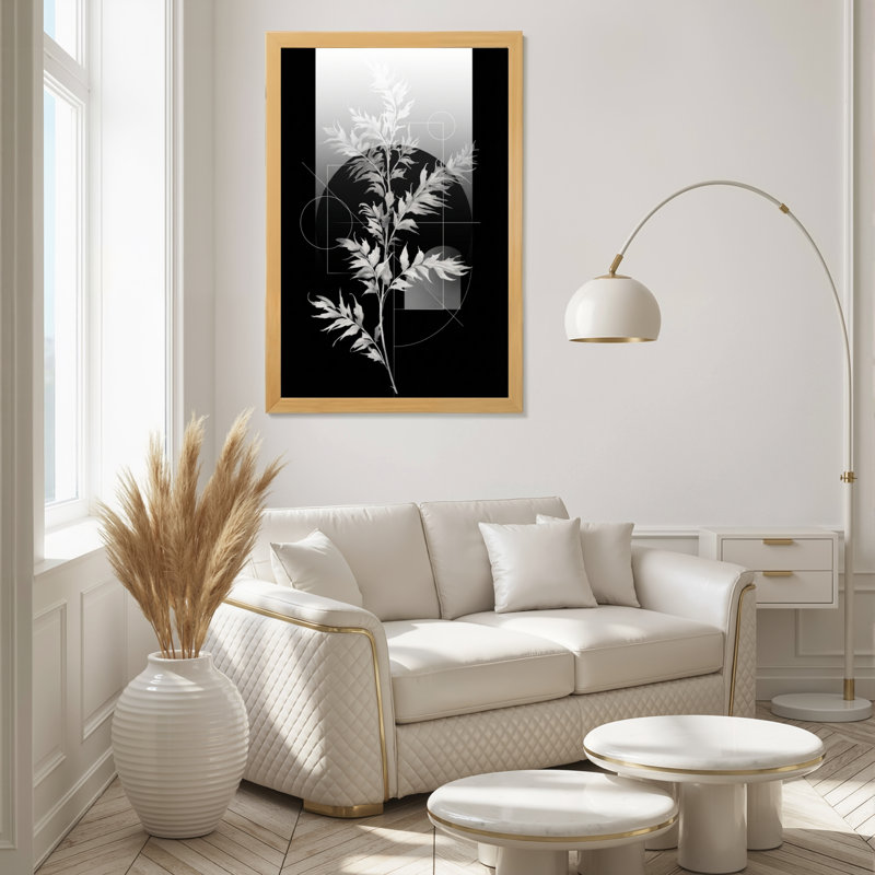 Art mural sur toile, cadre en bois naturel pour le salon, la chambre à coucher, le bureau ou le vestibule - Décoration murale décorative avec géométrie botanique