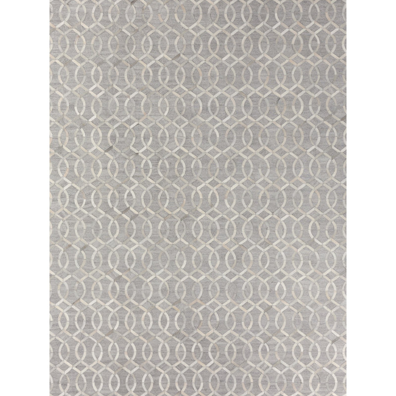 Berlin Cowhide Geometric Area Rug in Silver, Rectangle 5' x 8'