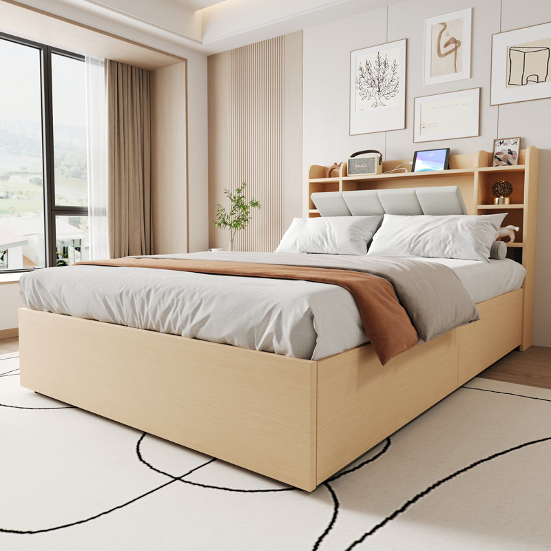 Hydraulic Storage Bed, Brown, European Double (140 x 200 cm)