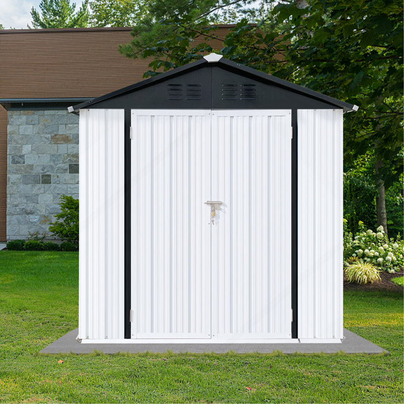 Outdoor Storage Sheds 6Ftx4ft Roof Green+White, 75.6" H x 70.1" W x 46.4" D  , Green