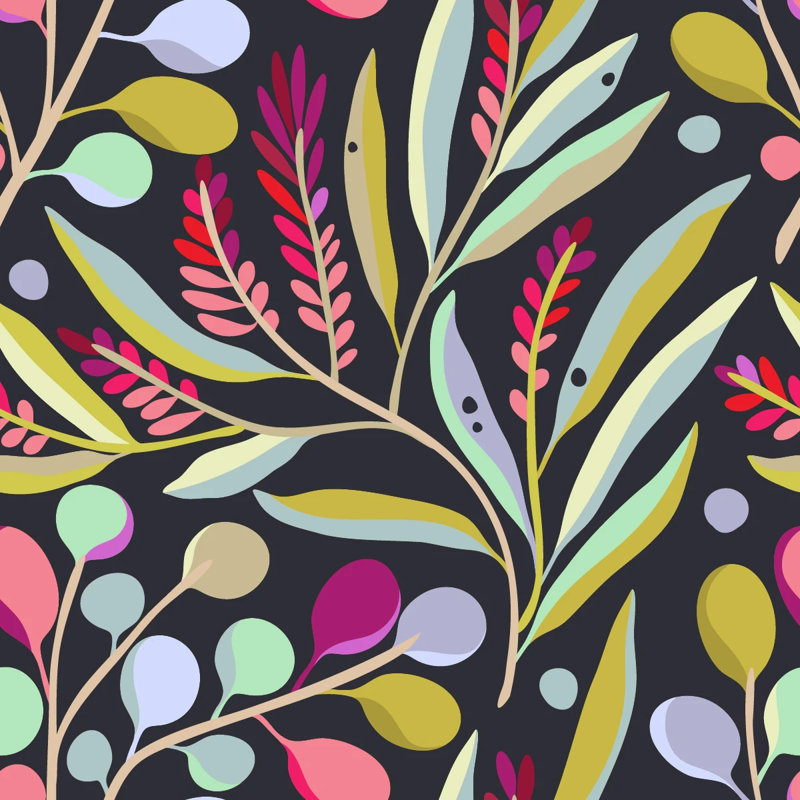 Panneau de papier peint à feuilles multicolores L 10,4 pi x l 25 po