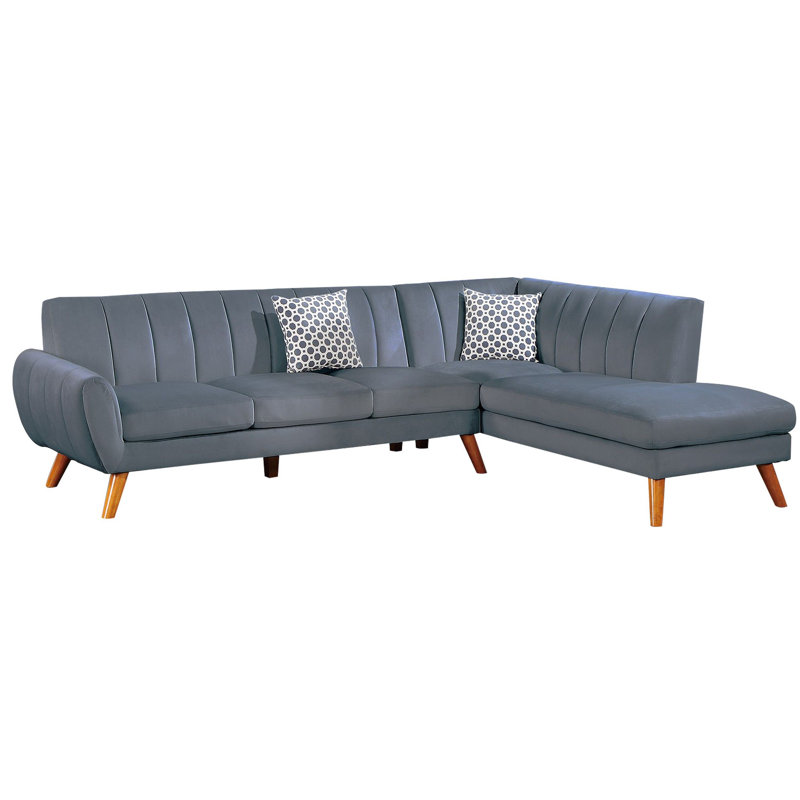 Holms  Right Hand Facing Sofa & Chaise, Gray Polyester Blend, 33" H x 80" W x 76" D