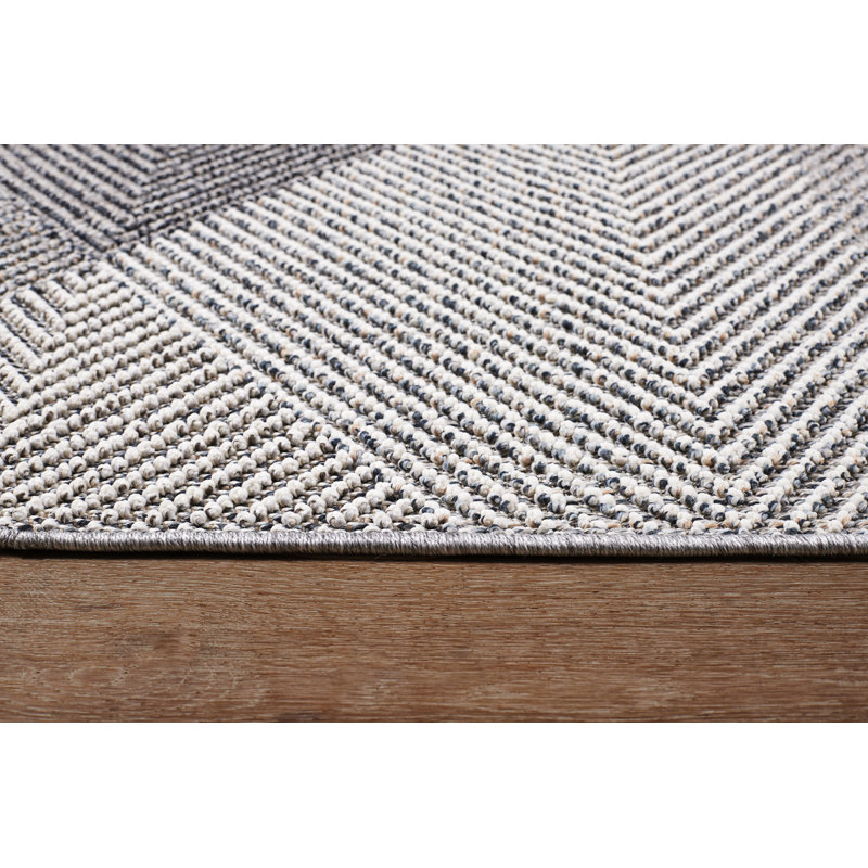 Brittneyann Polypropylene Gray Indoor/Outdoor Rug, Rectangle 6'7" x 9'4"