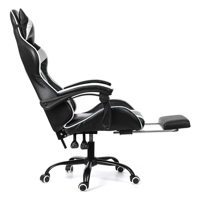 Fauteuil PC et de course avec repose-pieds, Blanc