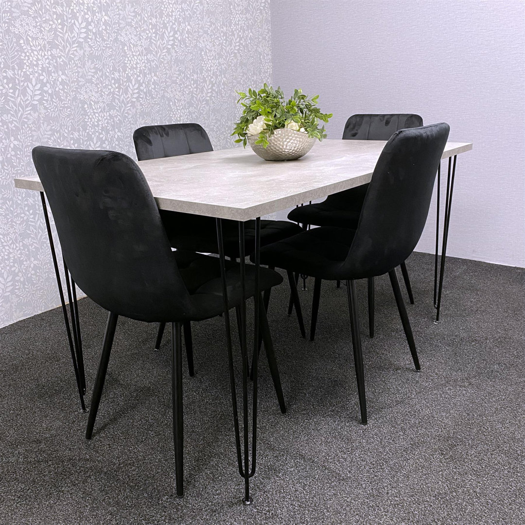 Dining Table with Hairpin Legs & 4 Velvet Chairs Set for Kitchen & Dining Room