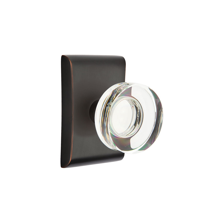 Emtek Dummy Knobset w/ Neos Rosette and Modern Disc Glass Knob, Oil Rubbed Bronze