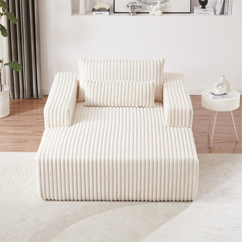 Chaise longue en velours côtelé de 75 po Corduroy, H 29,35 po x l 30,26 po x P 30,26 po, Beige
