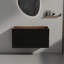 Meuble-lavabo mural 36 po en noyer avec tiroirs noirs doux SANS lavabo, armoire de salle de bain flottante murale-131570066