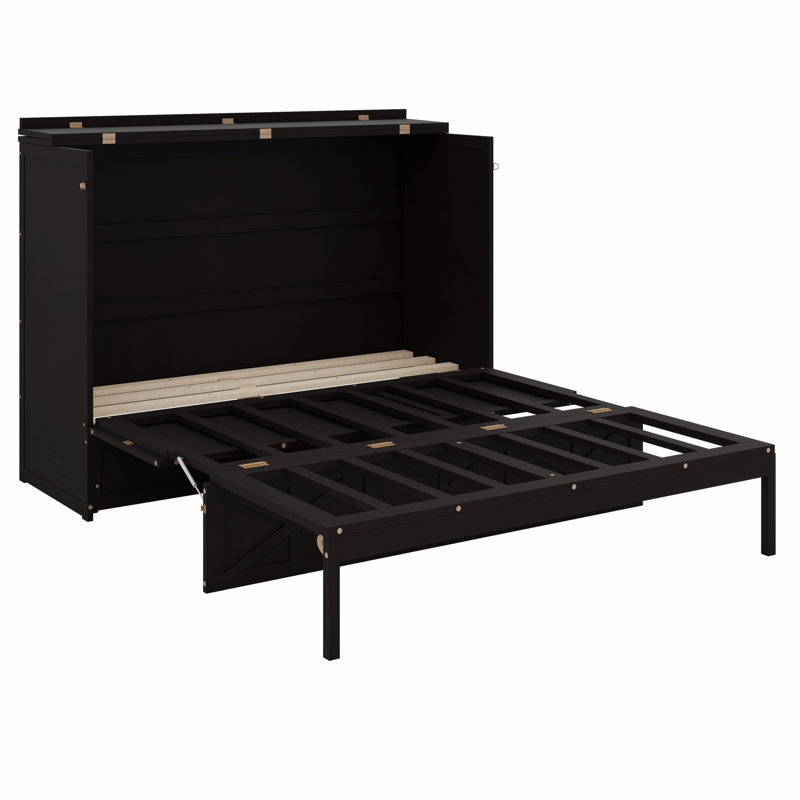 Lit escamotable avec rangement et charge USB et tiroirs, Double, Espresso