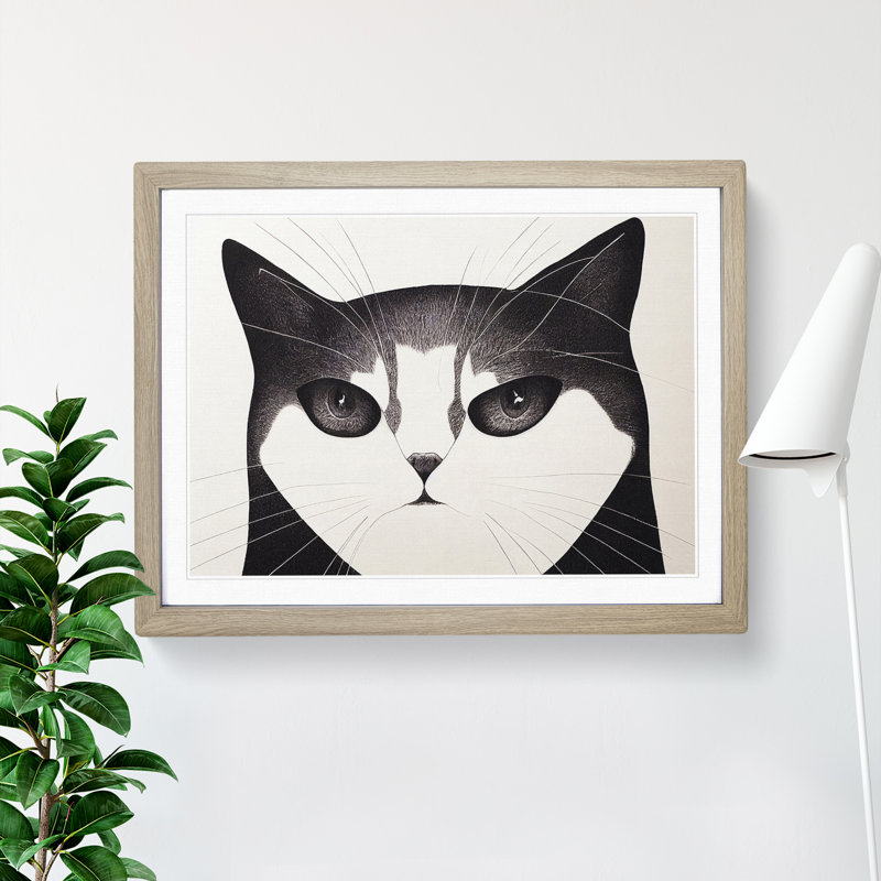 Cat Illustration Vol.3 Abstract - Framed Print, 25cm H x 34cm W x 2cm D, Oak