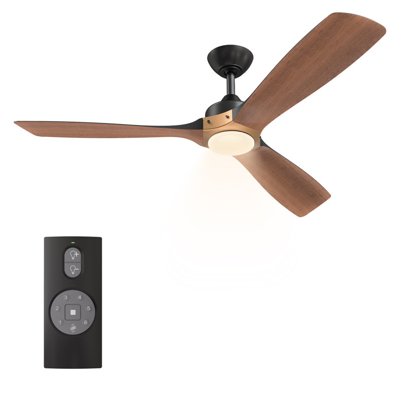 Matte Black and Distressed Koa 52" Ceiling Fan with LED Light and Remote