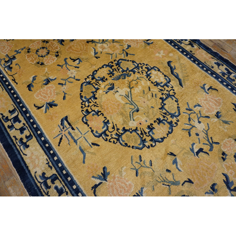 Early 19th Century Floral Antique Yellow Chinese Ningxia Rug
