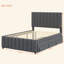 Lit plateforme double tapissier avec lit gigogne simple et 3 tiroirs, tissu en lin-655997158