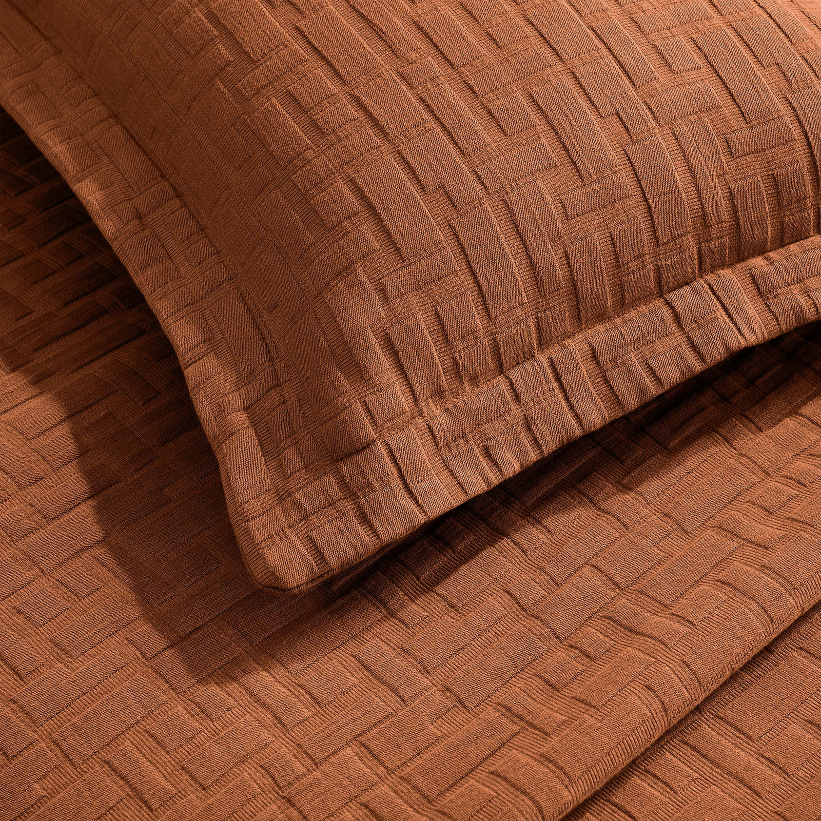 Geometric Matelasse Bedspread Set, California King Bedspread + 2 King Shams, Burnt Orange