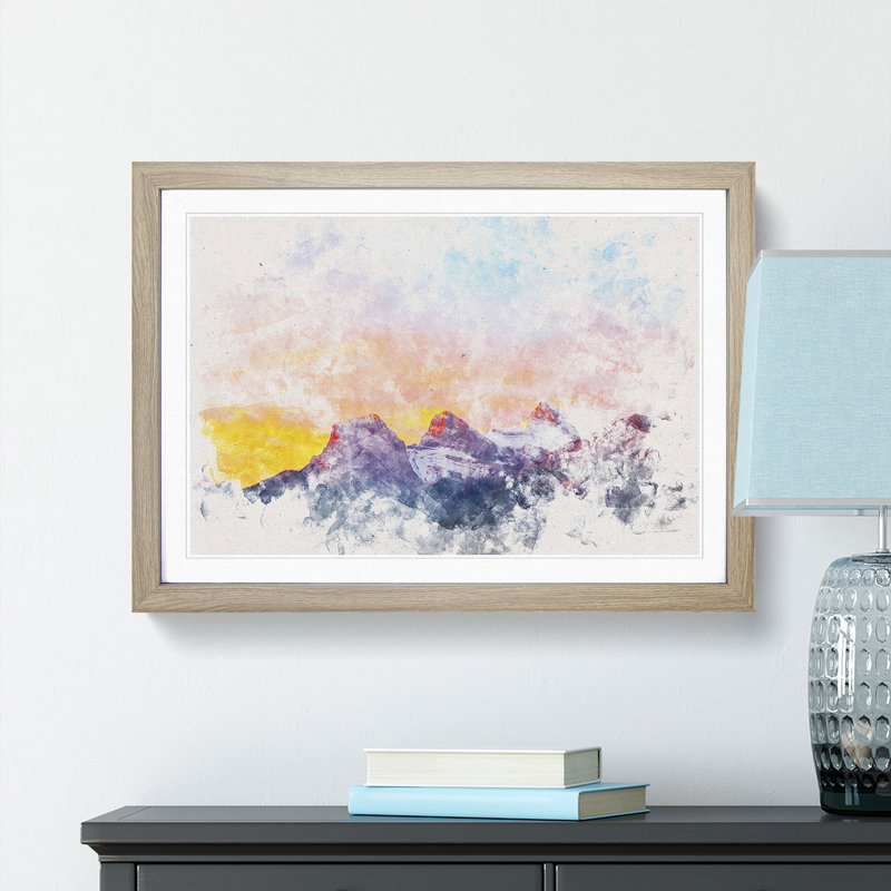 Mountains at Dusk in Canada - Framed Print, 33cm H x 45cm W x 2cm D, Oak Framed