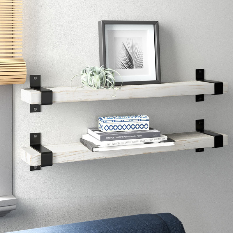 Tablette murale en bois massif 2 pièces Keri, H 5,63 po x l 36 po x P 6 po, Gris, Noir