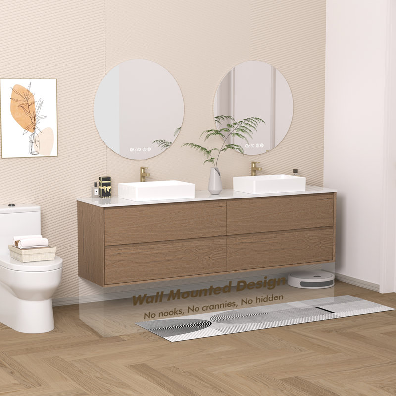 Meuble-lavabo flottant mural 84 po avec double vasque Melihcan
