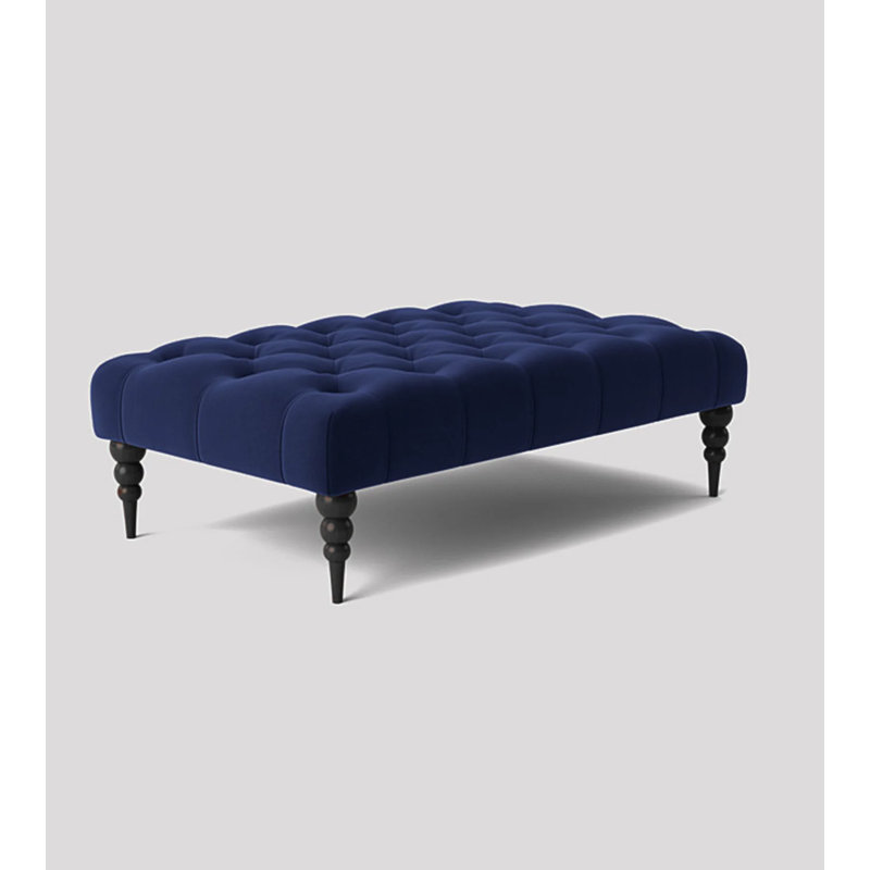 Alyana Rectangle Ottoman Bench with Wooden Legs - Plush Velvet Chesterfield Upholstered Footstool, Sapphire Blue