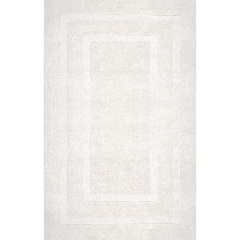 Tapis beige ivoire en laine touffeté à la main, Rectangle de 5 pi x 8 pi