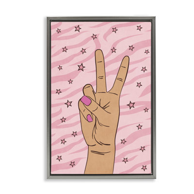 «Peace Hand & Stars», toile flottante encadrée brune par Nataly White