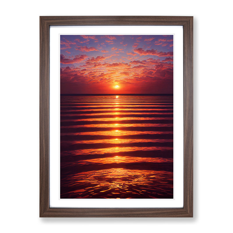 Classic Ocean Sunset Framed Print, 64cm H x 46cm W x 2cm D, Walnut
