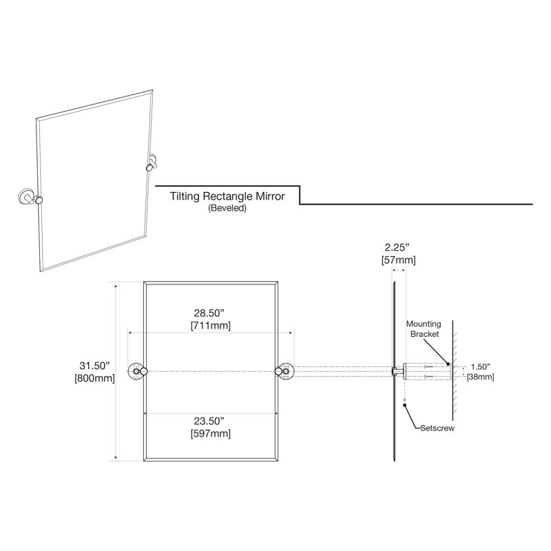 Designer II Frameless Rectangle Bathroom Vanity Mirror | Pivoting (Tilts) and Beveled Mirror, 31.5" H x 28.5" W, Chrome