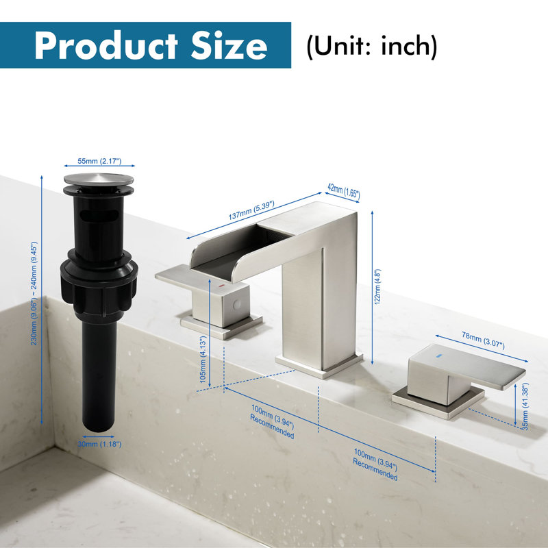 Widespread 2-handle Bathroom Faucet with Drain Assembly, Brushed Nickel