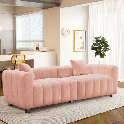 Canapé modulaire rose 3 places de 212 cm (83,46 po) avec piètement en métal, coussins ergonomiques confortables et design gain de place. Canapé moderne avec coussins enveloppants et 2 coussins inclus. Conception polyvalente pour différentes pièces.