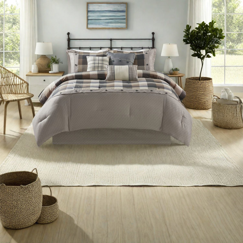 Ensemble de literie confortable en polyester 7 pièces de style maison de campagne pour le confort de la maison