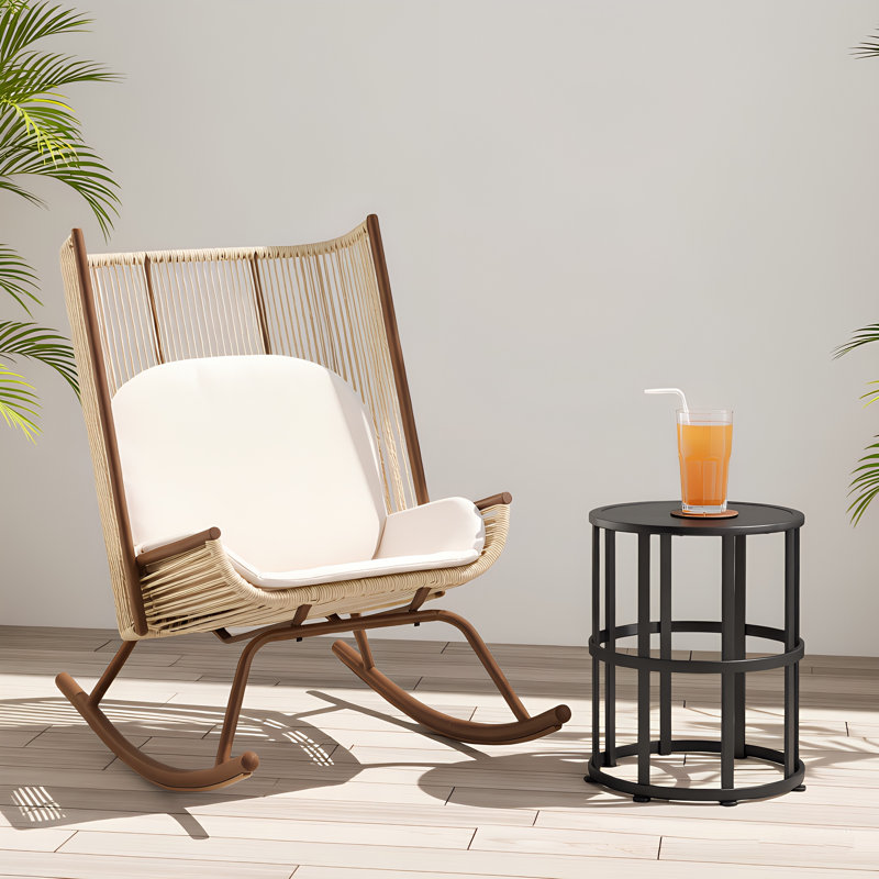 Marienthal Outdoor 2-Piece PE Rattan Conversation Set With Ceramic Top & Iron Legs, 2 Pieces: Table, Chair