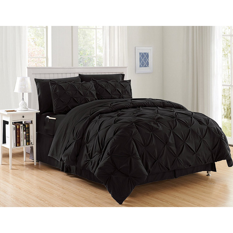 Polyester Box Stitch Comforter, King Comforter + 5 Additional Pieces, Black