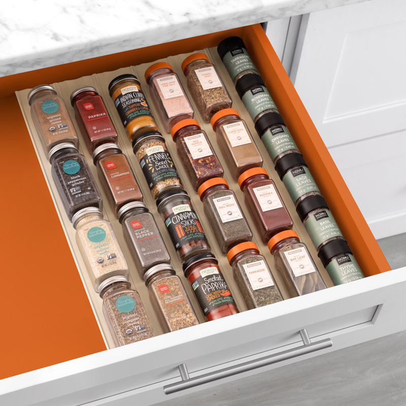 YouCopia® SpiceLiner® Adjustable Spice Drawer Liner, Spice Bottle and Jar Storage Organizer Insert, Sandstone