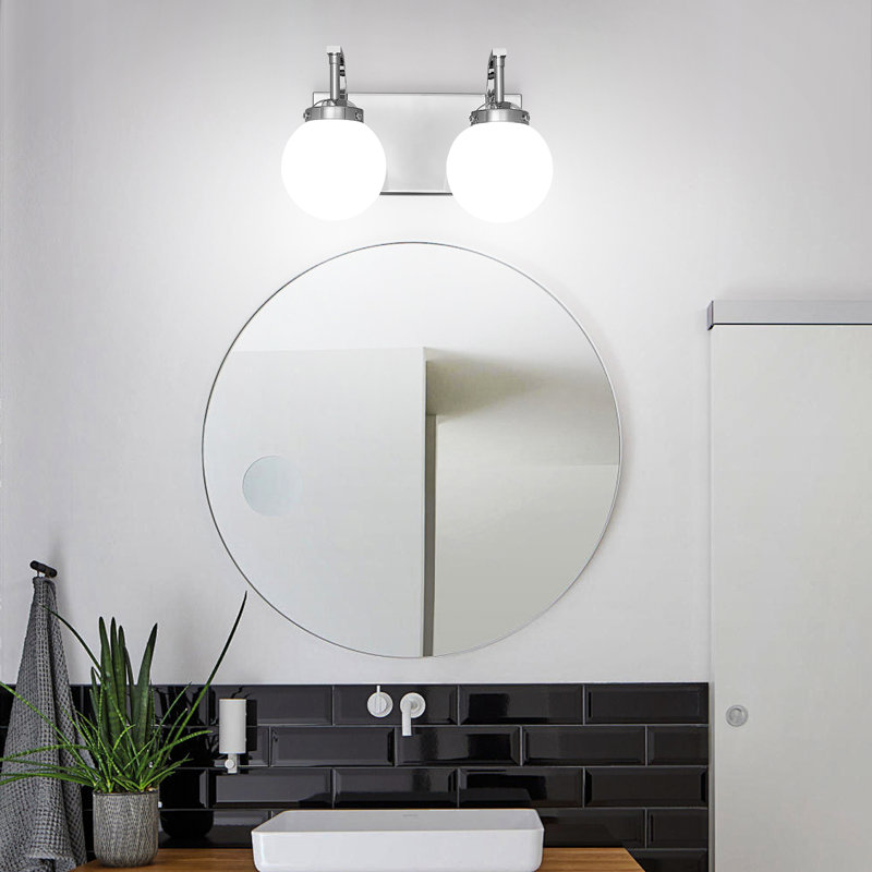Modern Milk Glass Globe Shade Bathroom Light Vanity Light Fixture for Hallway Living Room Wash Room Powder Room, Chrome