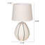 Lampe de table en grès Paloma avec rayures bleues peintes à la main et abat-jour en lin