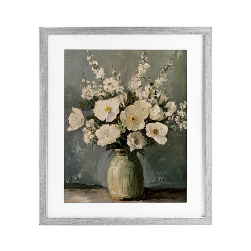 Reproduction sous verre traditionnelle de bouquet de fleurs traditionnelles albâtre, design par Petal Prints Design