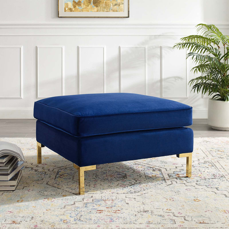 Ardent Performance Velvet Ottoman, Navy Velvet