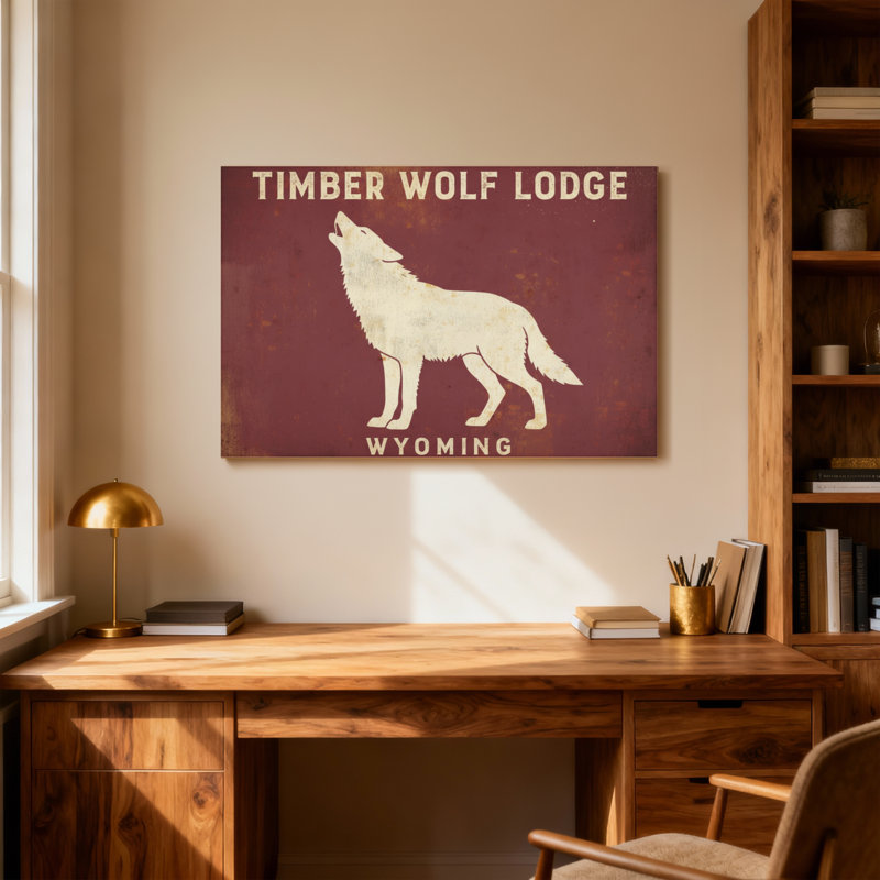 Animaux Timber Wolf Lodge, impression de signe, H 24 po x l 36 po
