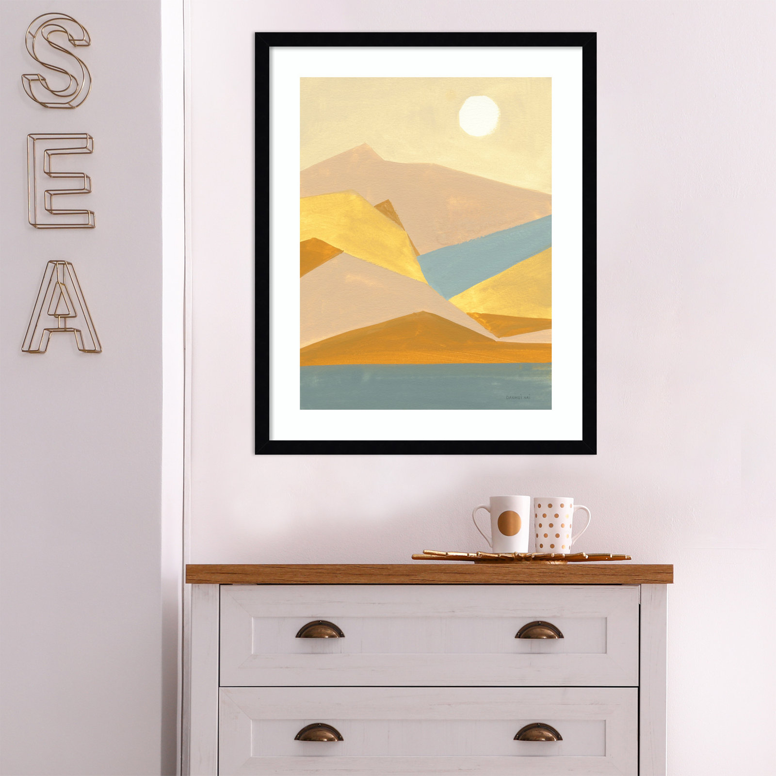 Retro Abstract I Southwest Mountains Print, Black Framed Paper, 26.38" H x 21.38" W x 0.88" D