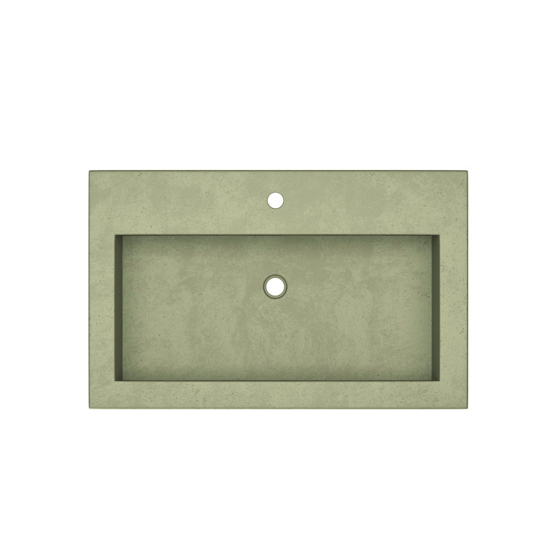 Trough Handmade Rectangular Drop-In Bathroom Sink, Single Faucet Hole, Sage