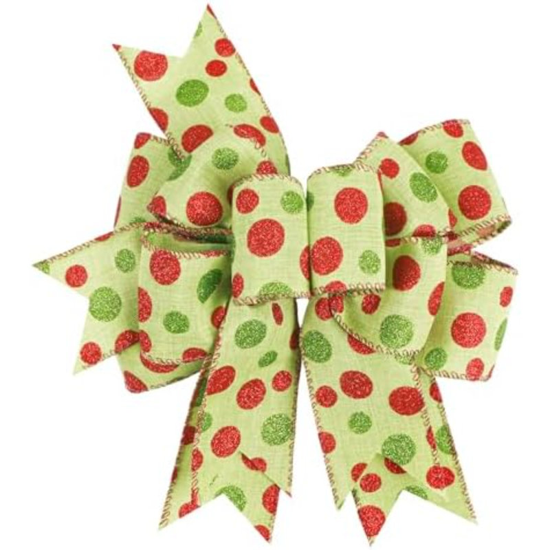Nœuds rustiques en toile de jute à pois verts et rouges pour couronnes, sapins de Noël et décorations des fêtes (9,5 x 13 pouces)