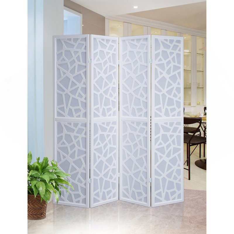 Giyano 4 Panel Screen Room Divider, White, White