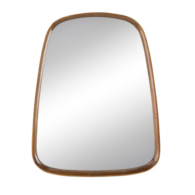 27"X37" Bathroom Living Room Entryway Mirror With Wooden Frame - Minimalist Appeal, Curved Edges Contemporary Design, Adds Brightness