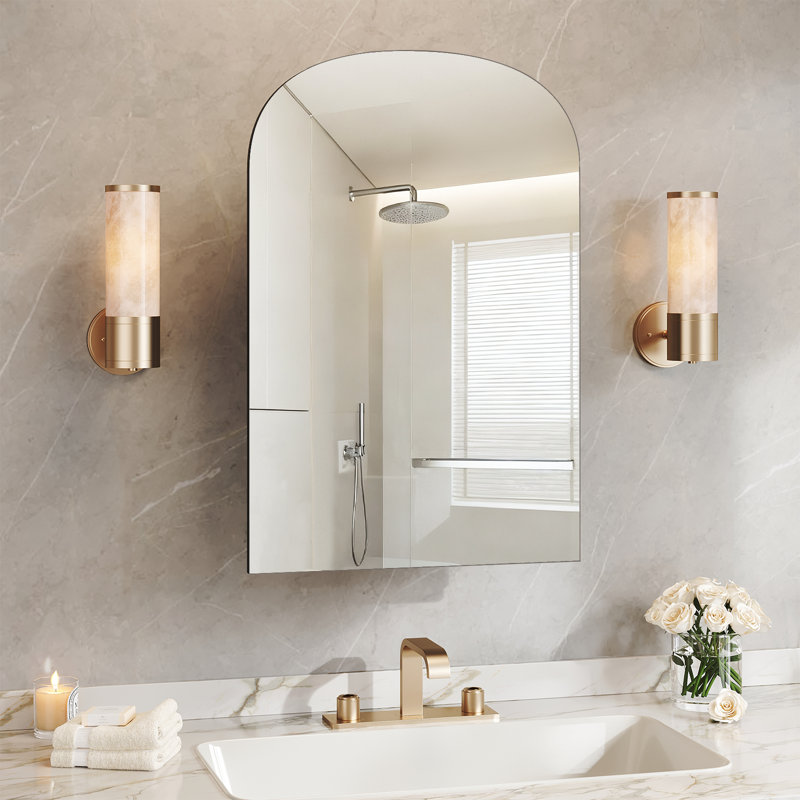 Armoire à pharmacie de salle de bain arquée 20 po x 30 po avec miroir - Miroir mural moderne avec rangement (encastré ou en surface), structure en métal noir - facile à installer, fabrication robuste